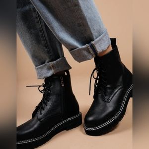 Black Faux Leather Lace Up Combat Boots